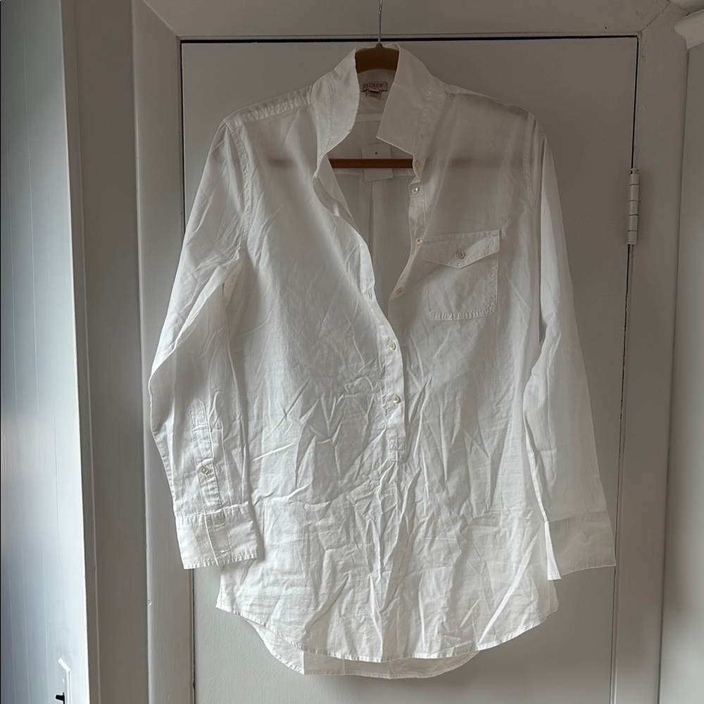 J crew Classic White 3/4 Button-Up cover up shirt